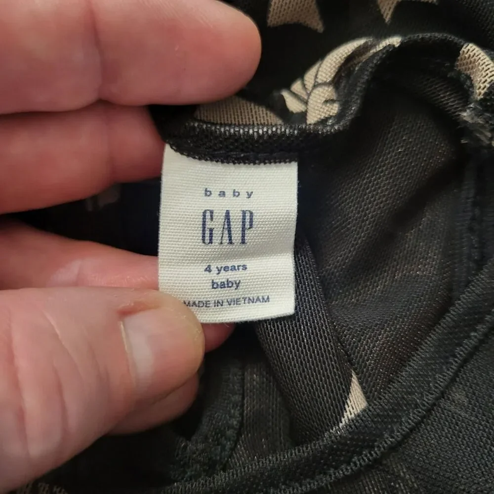 Baby Gap Girls 4T Babydoll Dress Tiered Mesh Black Tan Bow Print Long Sleeve